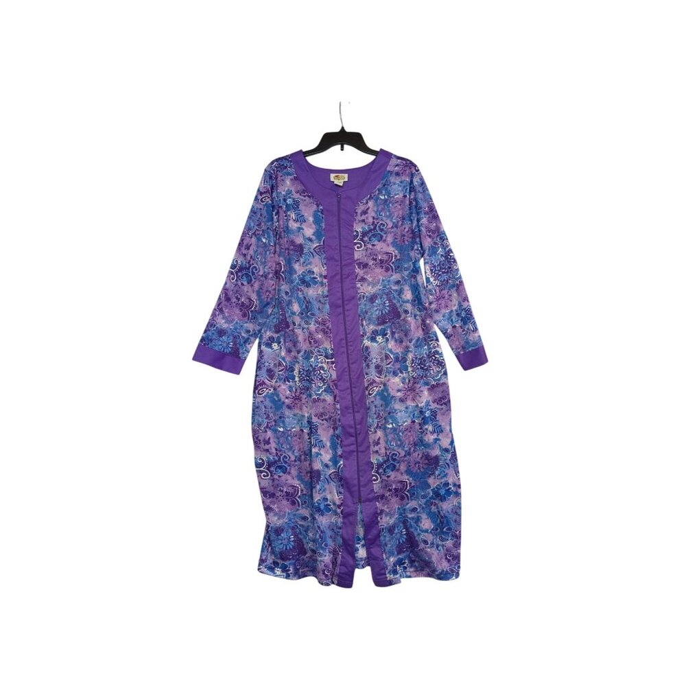 Womens Purple Floral Long Sleeve Zip-Up Lounger By Collections Etc. Mumu